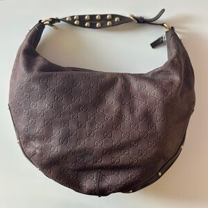 Gucci Dark Brown Studded Hobo Bag